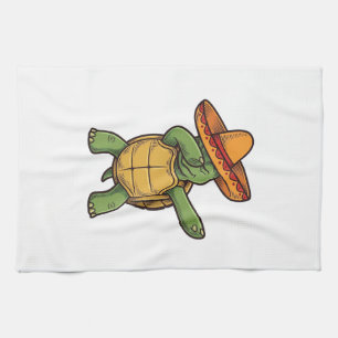 Dabbing Turtle Sombrero Vintage Vector Design_1 Kitchen Towel