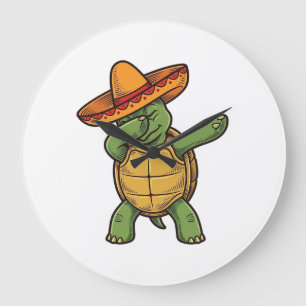 Dabbing Turtle Sombrero Vintage Vector Design_1 Large Clock