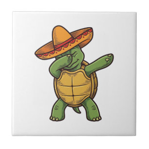 Dabbing Turtle Sombrero Vintage Vector Design_1 Tile