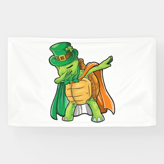 Dabbing Turtle St Patricks Day Boys Leprechaun Banner (Horizontal)