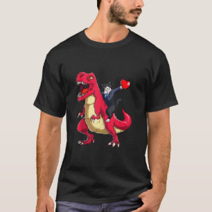 Dabbing Tuxedo Cat Riding Dinosaur Valentines Day  T-Shirt