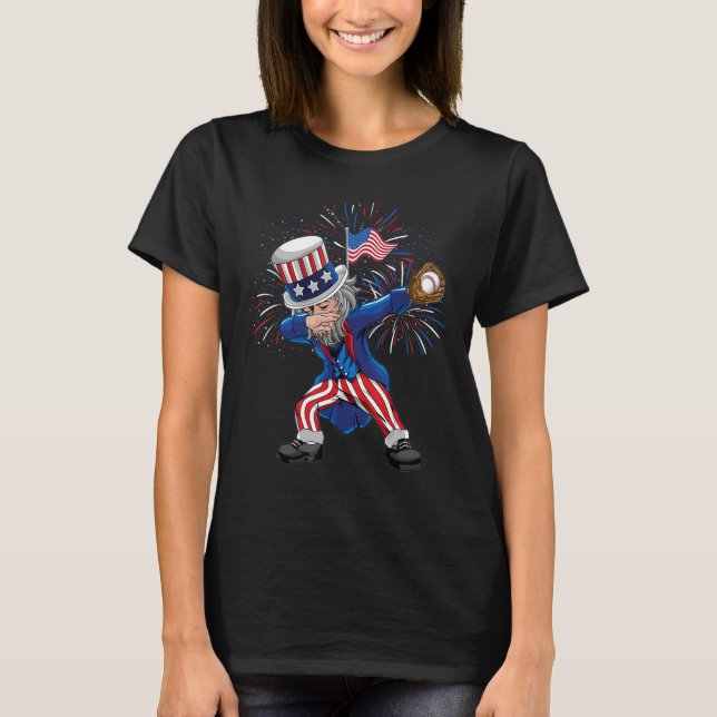 Dabbing Uncle Sam Baseball Ball Indepedence Day Bo T-Shirt (Front)