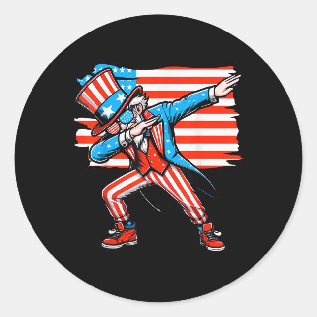 Dabbing Uncle Sam Independence Day American Flag 4 Classic Round Sticker (Front)
