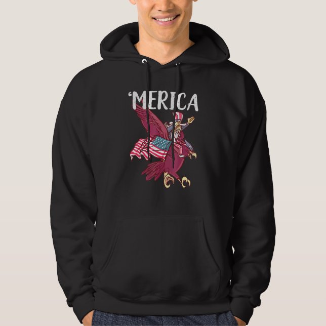 Dabbing Uncle Sam Riding Eagle Merica 4th Of July  Hoodie (Front)