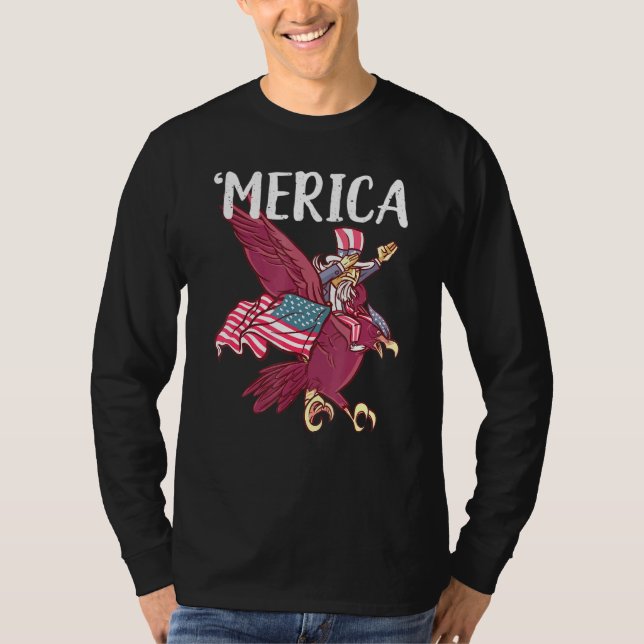 Dabbing Uncle Sam Riding Eagle Merica 4th Of July  T-Shirt (Front)