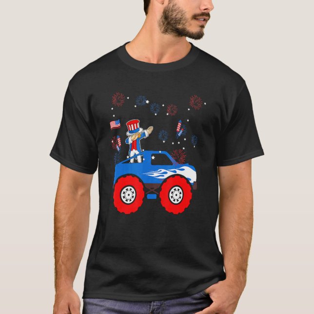 Dabbing Uncle Sam Riding Monster Truck 4th Of July T-Shirt (Front)