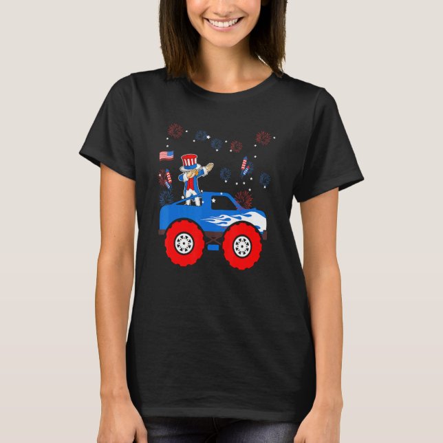 Dabbing Uncle Sam Riding Monster Truck 4th Of July T-Shirt (Front)