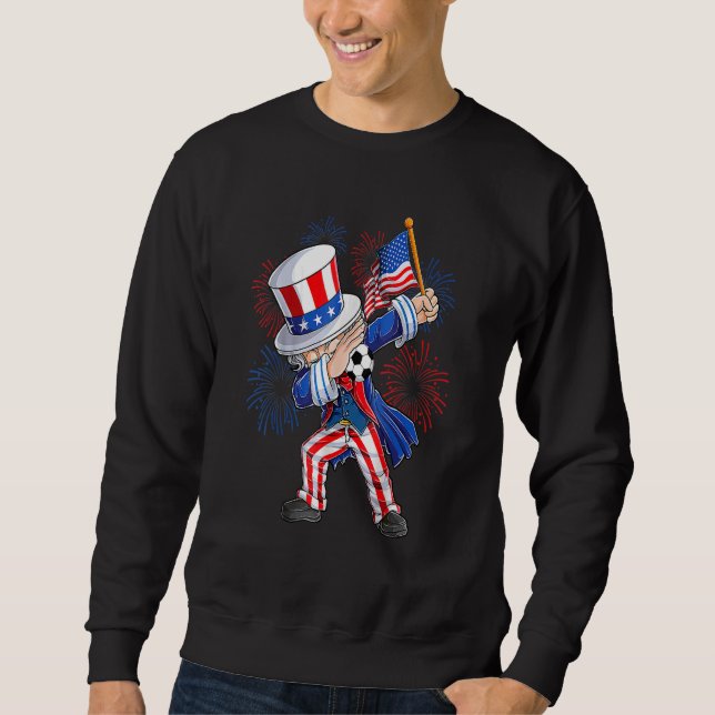 Dabbing Uncle Sam & Soccer Ball American Flag 4th  Sweatshirt (Front)