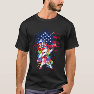 Dabbing Unicorn 4th Of July Girls Kids Women Amer T-Shirt
