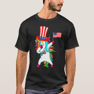 Dabbing Unicorn 4th Of July Girls Kids Women Ameri T-Shirt