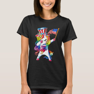 Dabbing Unicorn 4th of July Girls Kids Women Ameri T-Shirt