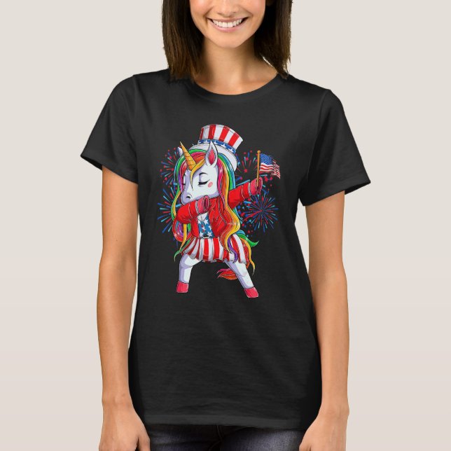 Dabbing Unicorn 4th Of July Kids Girls Women Ameri T-Shirt (Front)