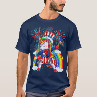 Dabbing Unicorn 4th of July s Girls Kids Women Ame T-Shirt