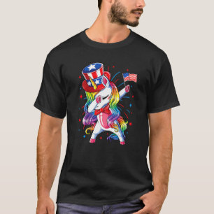 Dabbing Unicorn 4th Of July Uncle Sam Girls Americ T-Shirt