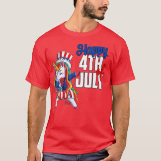 Dabbing Unicorn 4th of July Uncle Sam Girls Americ T-Shirt