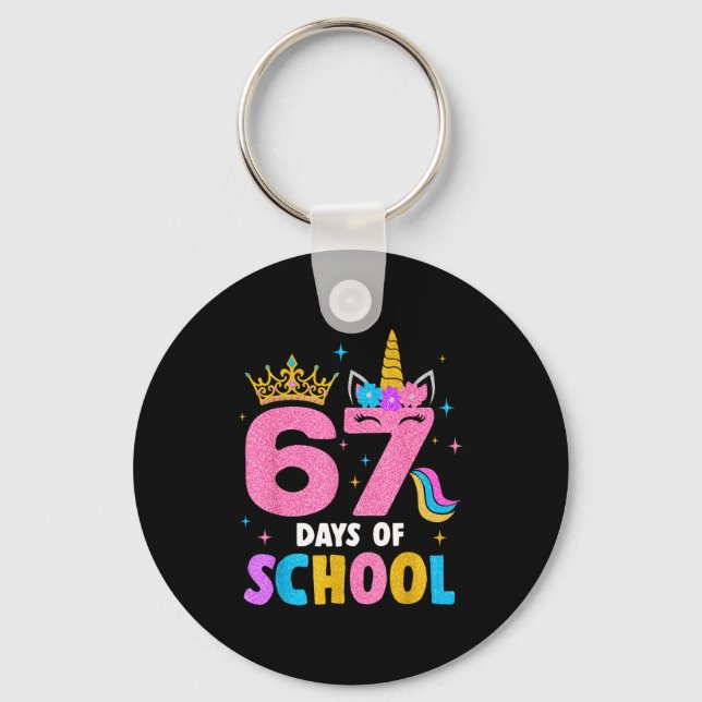 Dabbing Unicorn 67 Days Of School Teachers Kids Bo Keychain (Front)