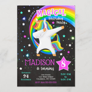 Dabbing Unicorn Birthday Invitation