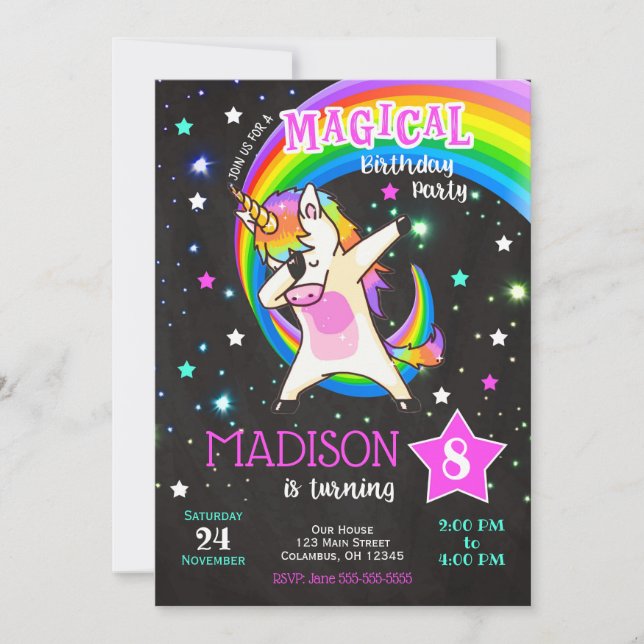 Dabbing Unicorn Birthday Invitation (Front)
