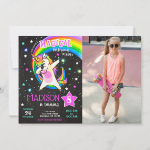Dabbing Unicorn Birthday Invitation Dance Party