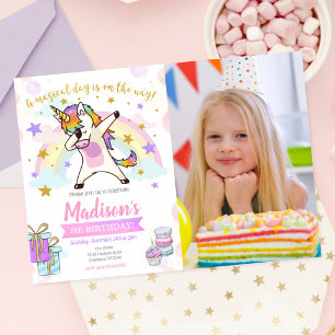 Dabbing Unicorn Birthday Invitation Magical Party