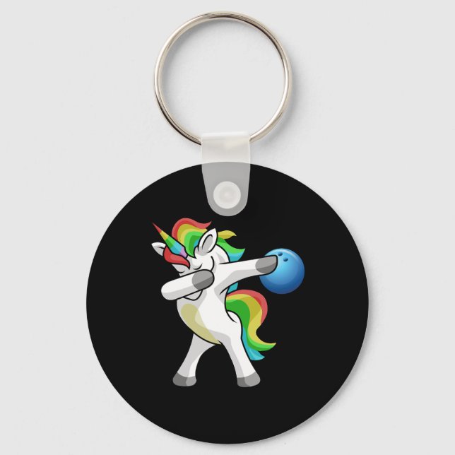 Dabbing Unicorn Bowling Bowler Funny Dab Dance Rai Keychain (Front)