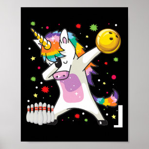 Dabbing Unicorn Bowling Funny Bowling Boy Girl Poster