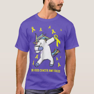 Dabbing Unicorn Childhood Cancer Warrior Gold Ribb T-Shirt