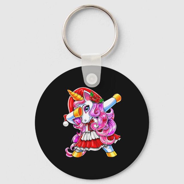 Dabbing Unicorn Christmas Santa Costume Unicorn Gi Keychain (Front)