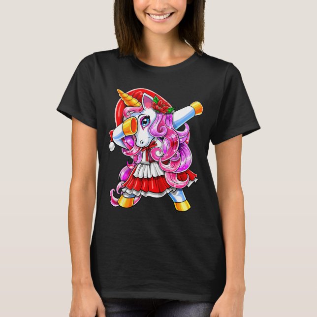 Dabbing Unicorn Christmas Santa Costume Unicorn Gi T-Shirt (Front)