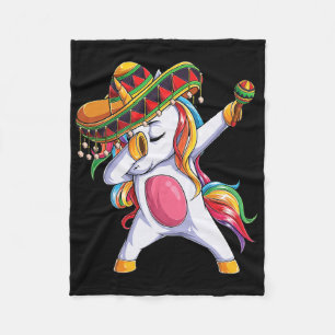 Dabbing Unicorn Cinco De Mayo Kids Girls Women Mex Fleece Blanket