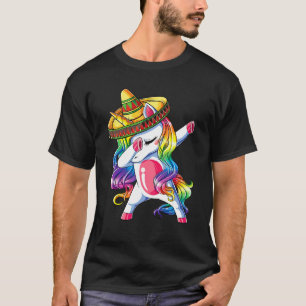 Dabbing Unicorn Cinco De Mayo Women Rainbow Sombr T-Shirt
