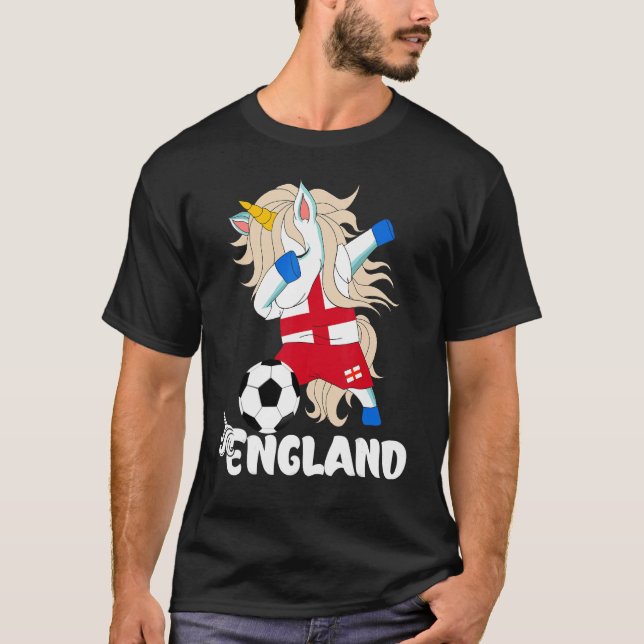 Dabbing Unicorn England Soccer English Flag Footba T-Shirt (Front)