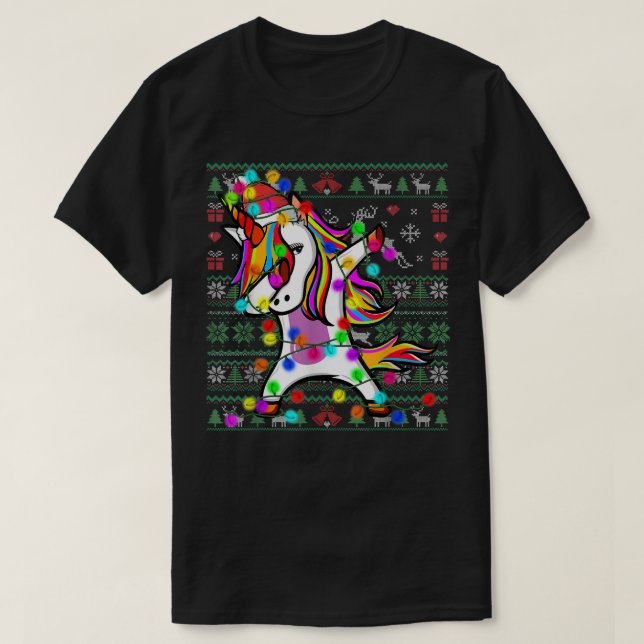 Dabbing Unicorn Fairy Lights Vilain Sweat de Noël (Design devant)
