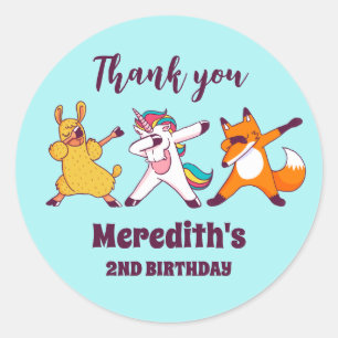 Dabbing Unicorn Fox Llama Kids Birthday Party Classic Round Sticker