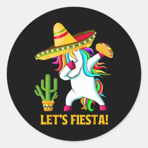 Dabbing Unicorn Funny Cinco De Mayo Kids Girls Let Classic Round Sticker