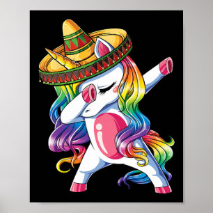 Dabbing Unicorn Funny Cinco De Mayo Women Rainbow Poster