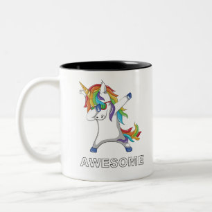 Dabbing Unicorn Funny Unicorn Dabing kids adults Two-Tone Coffee Mug