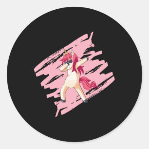 Dabbing Unicorn Girl Girlies Girls Funny Gift Idea Classic Round Sticker