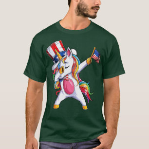 Dabbing Unicorn Girls 4th of July American Flag Un T-Shirt