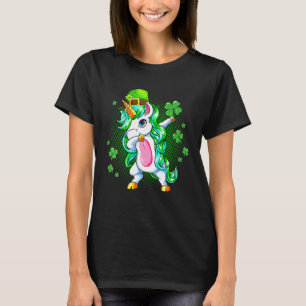 Dabbing Unicorn Girls Shamrock For St Patricks Day T-Shirt