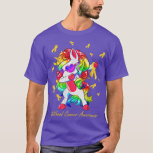 Dabbing Unicorn Gold Ribbon Childhood Cancer Aware T-Shirt