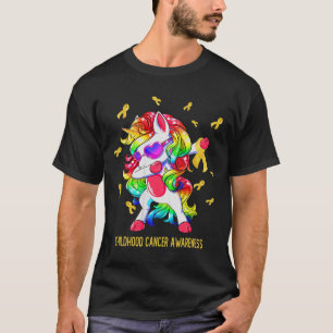 Dabbing unicorn gold ribbon childhood cancer aware T-Shirt