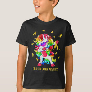 Dabbing Unicorn Gold Ribbon Childhood Cancer Aware T-Shirt