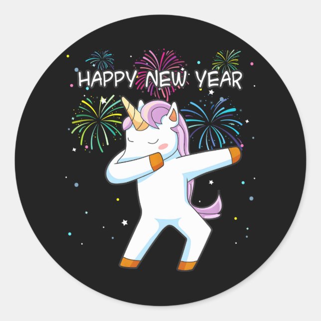 Dabbing Unicorn Happy New Year Dancer Classic Round Sticker (Front)