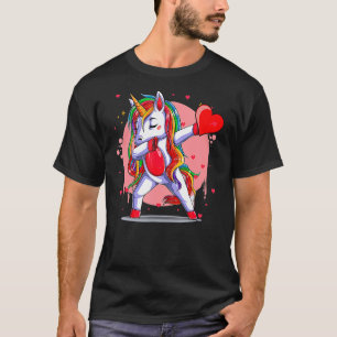 Dabbing Unicorn Heart And Love Valentines Day Rain T-Shirt