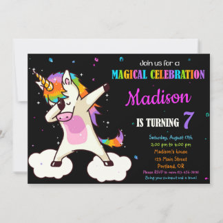 Dabbing Unicorn invitation anniversaire Magie fête