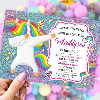 Dabbing Unicorn Invitation for Dance Party