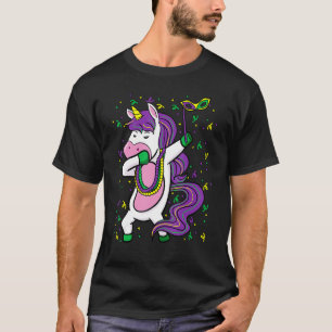 Dabbing Unicorn Jester Hat Mask Mardi Gras Festiva T-Shirt