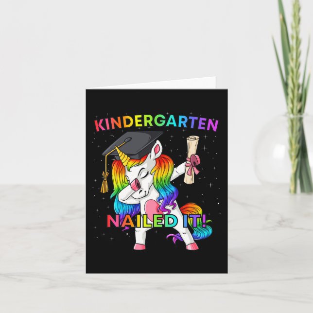 Dabbing Unicorn Kindergarten Nailed It Graduation  Card (Front)