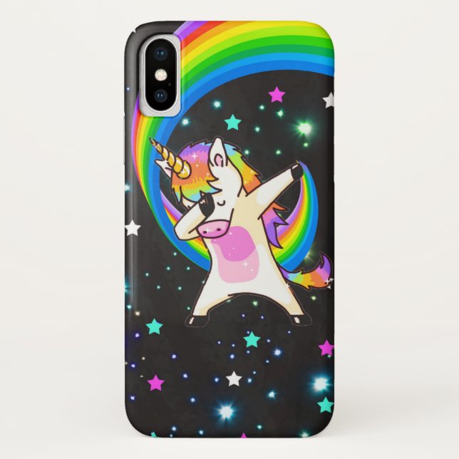 Dabbing Unicorn Neon Glow iPhone X Case (Back)